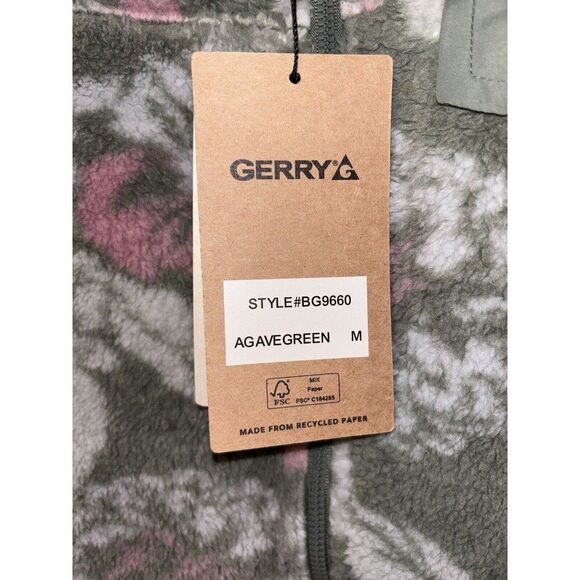 Ladies Gerry Fleece Zip Up Jacket Size Medium Floral Green Pink Gray - Picture 3 of 9